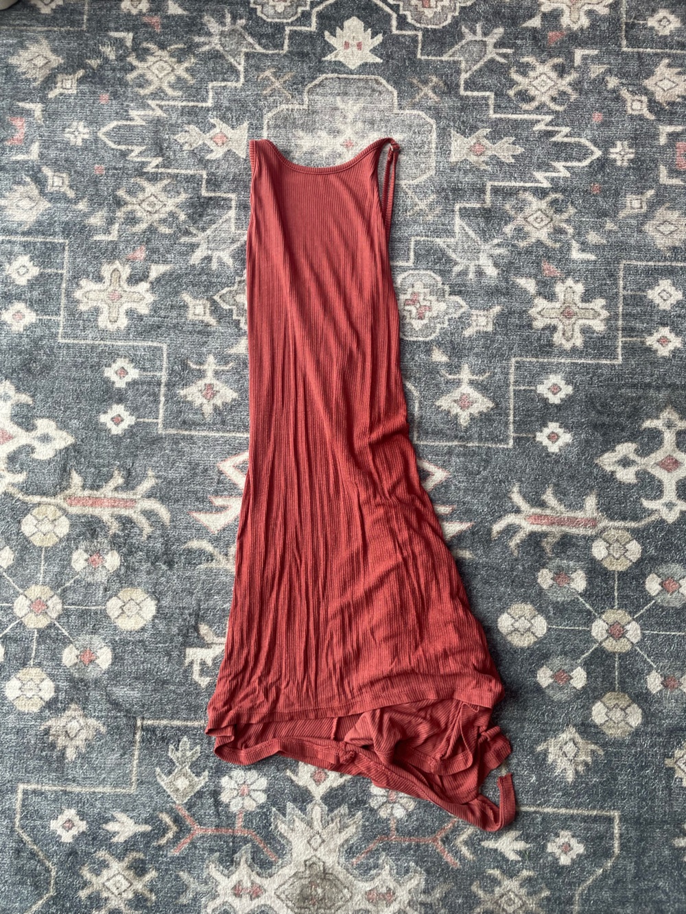 Ribbed Midi Dress in Rust Red